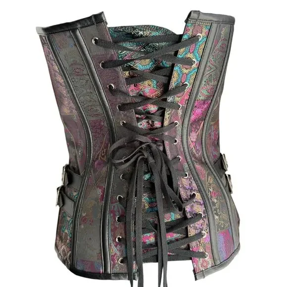 Brocade Bustier Corset Top Lace-Up Back Buckle S Waist Trainer Gothic - Picture 2 of 5